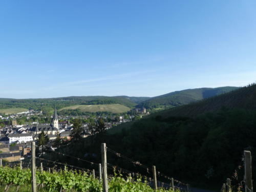 Links die St. Laurentiuskirche, rechts das Ursulinenkongregation Calvarienberg Ahrweiler