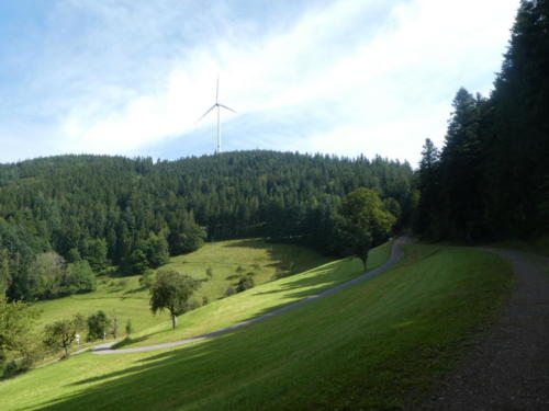 Blick zum Hohenlochen. Etwas unterhalb vom Windrad ist die Schutzhütte